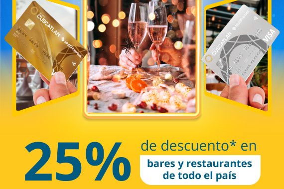 25% de descuento* en bares y restaurantes de todo el país